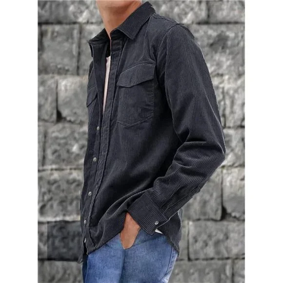 Men's Button Down Shirts with Flap Pockets Black1